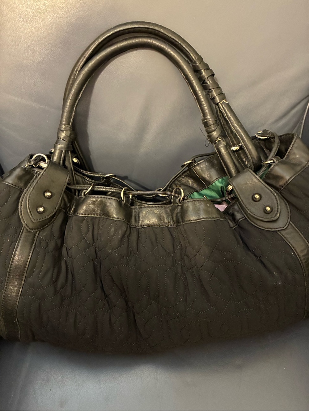 Donald J. Pliner Black Quilted Satchel/Tote with double straps.